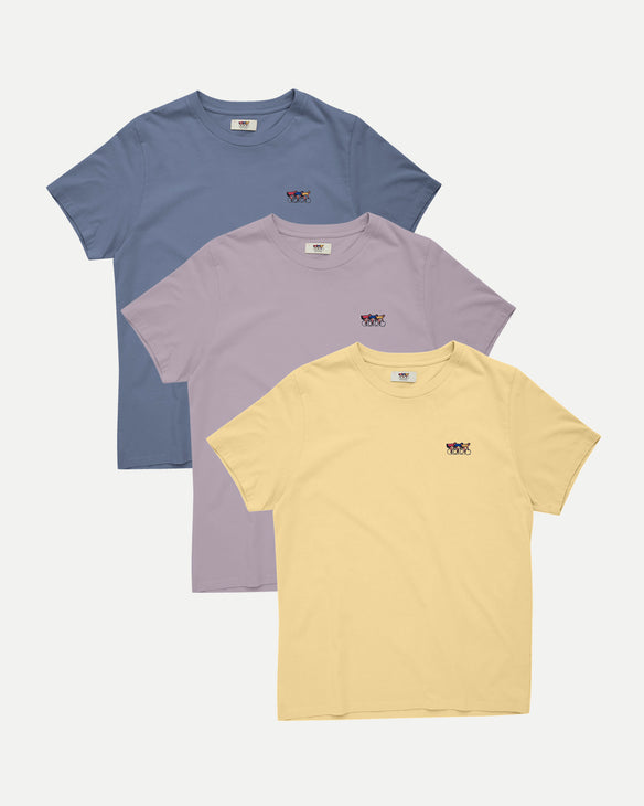 3-Pack Tees - Blue, Purple, Yellow