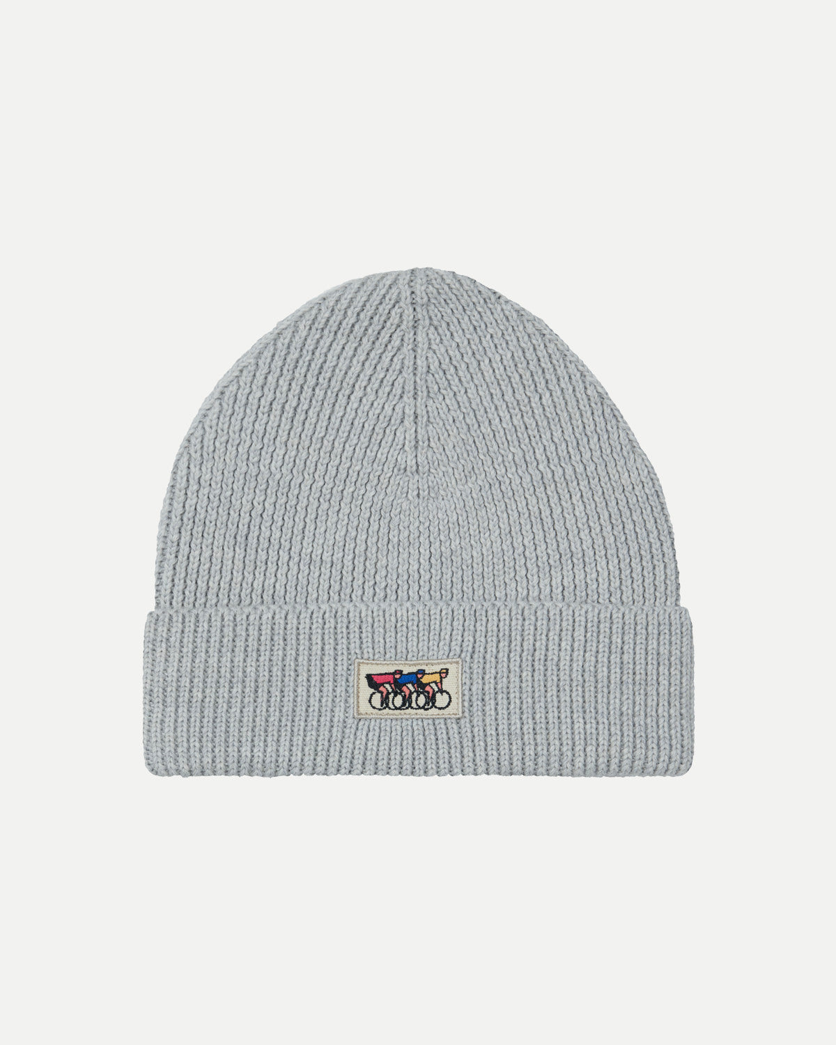 Grey mélange knitted beanie by Erstwhile, front view