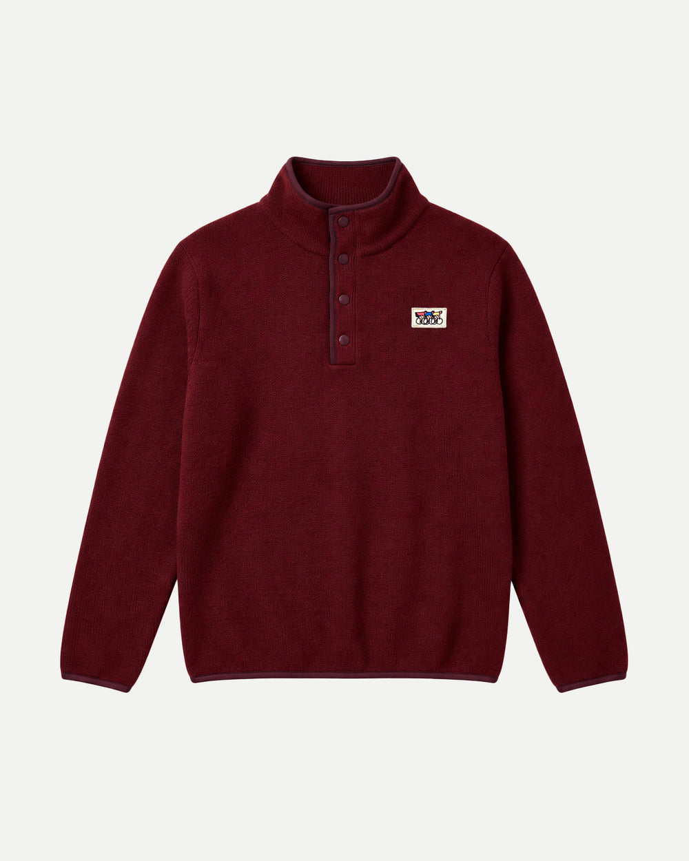 Burgundy pop-over jumper by Erstwhile, front view