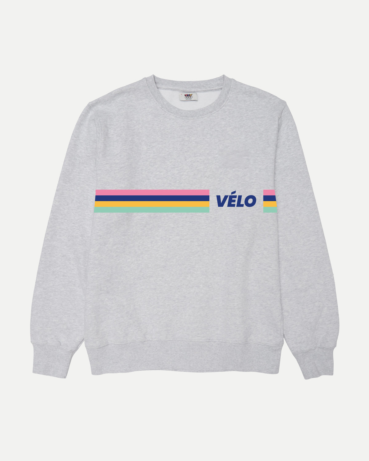 Striped Vélo Klub sweatshirt, front view