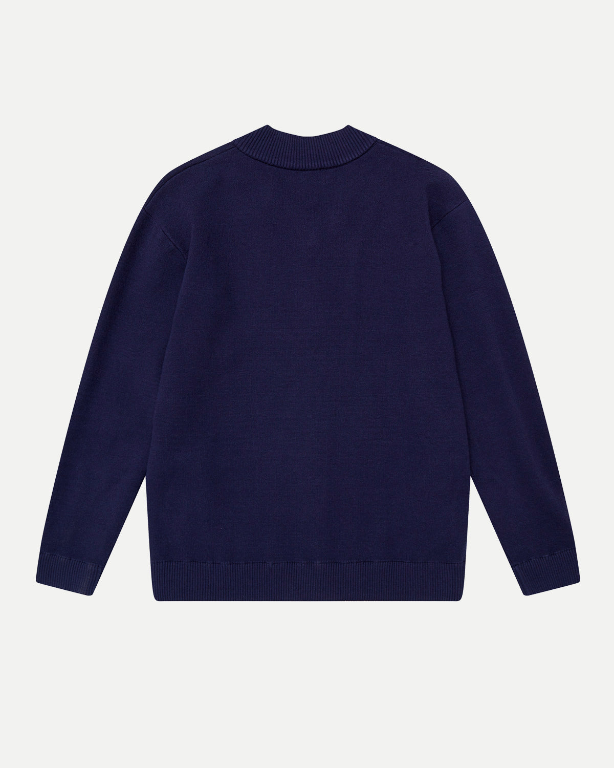 Back of the navy varsity jacket
