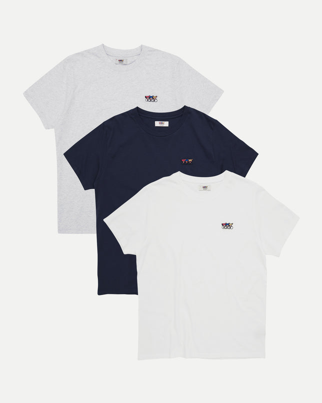 3-Pack Tees - Grey, Navy, Off White