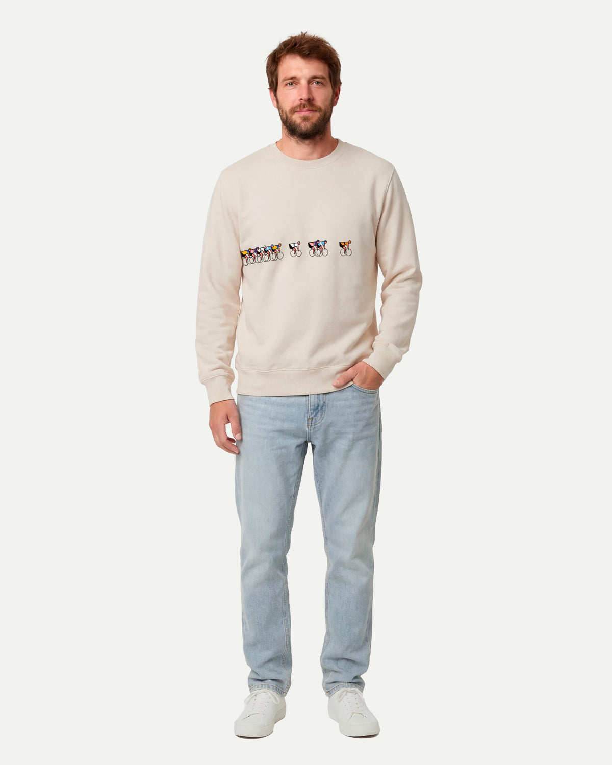Beige Tête de la Course 70s sweatshirt by Erstwhile, front view