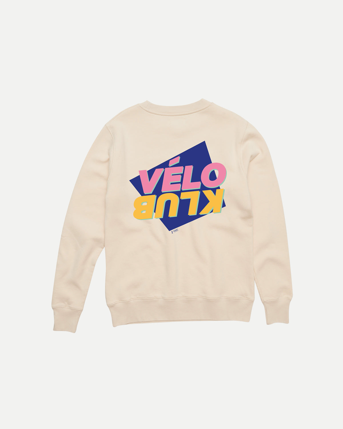 Back of the off-white Vélo Klub sweatshirt